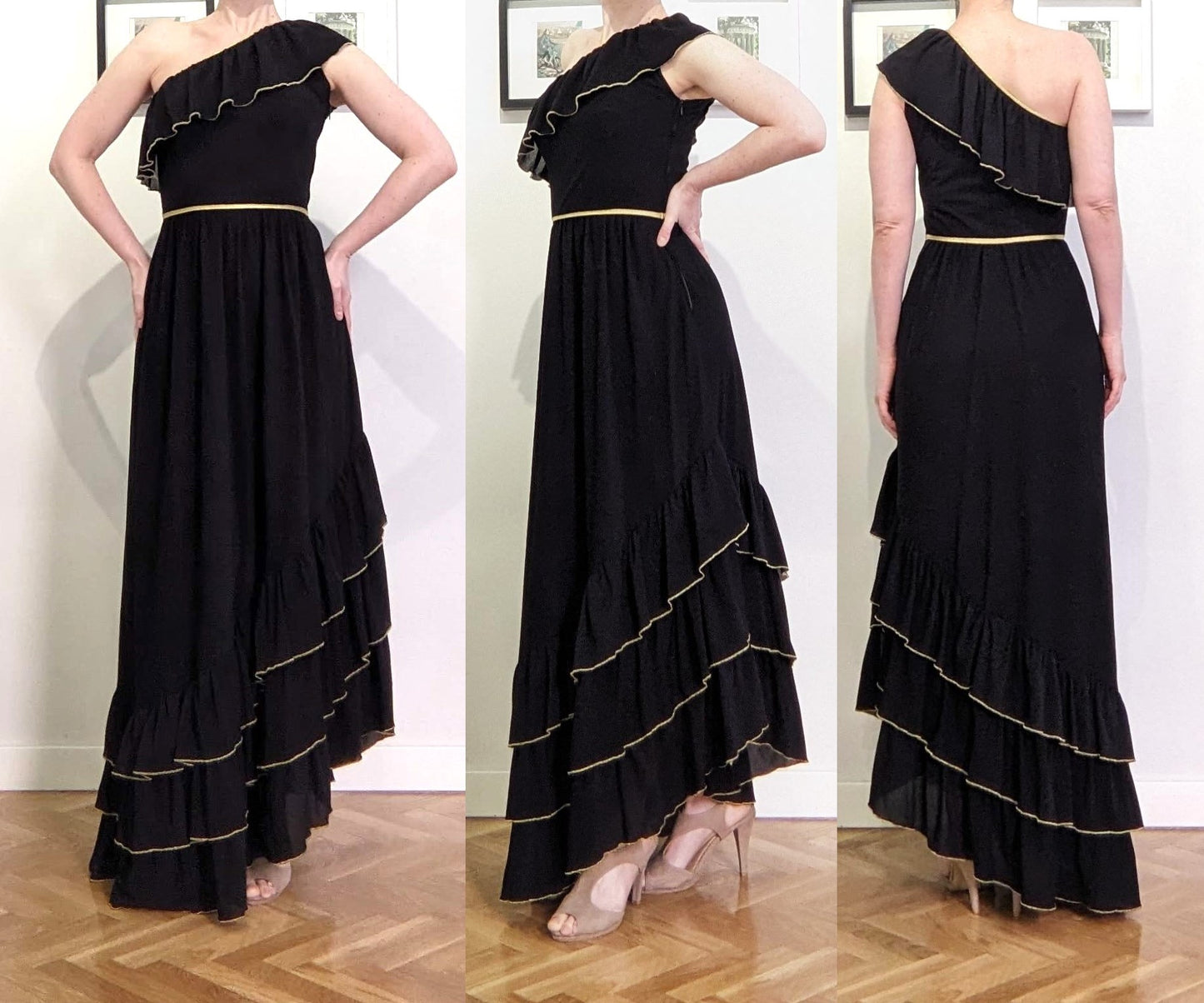 Vintage 1970s black & gold Grecian gown