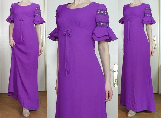 Vintage 1960s-70s purple chiffon maxi dress