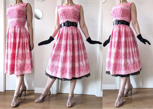 Vintage 1950s pink & white floral dress