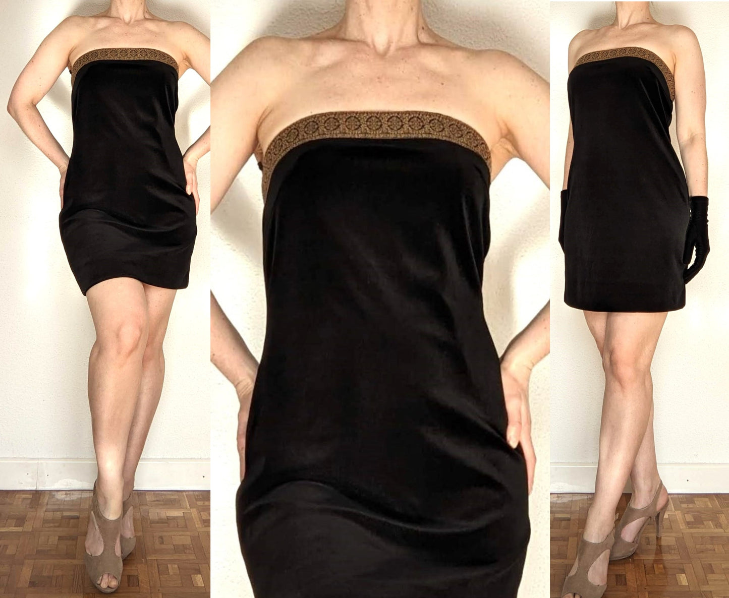 Vintage 1980s black velvet mini dress