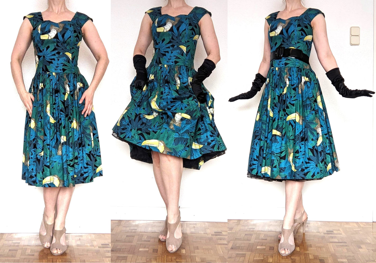 Vintage 1980s tropical pelican print dress