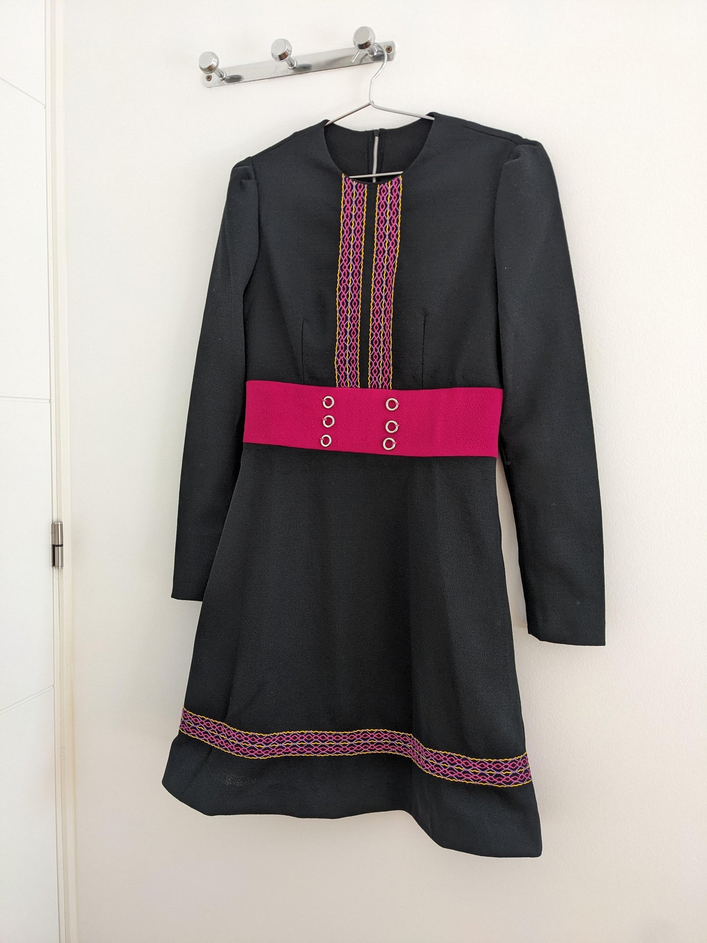 Vintage 1960s-70s black embroidered mini dress