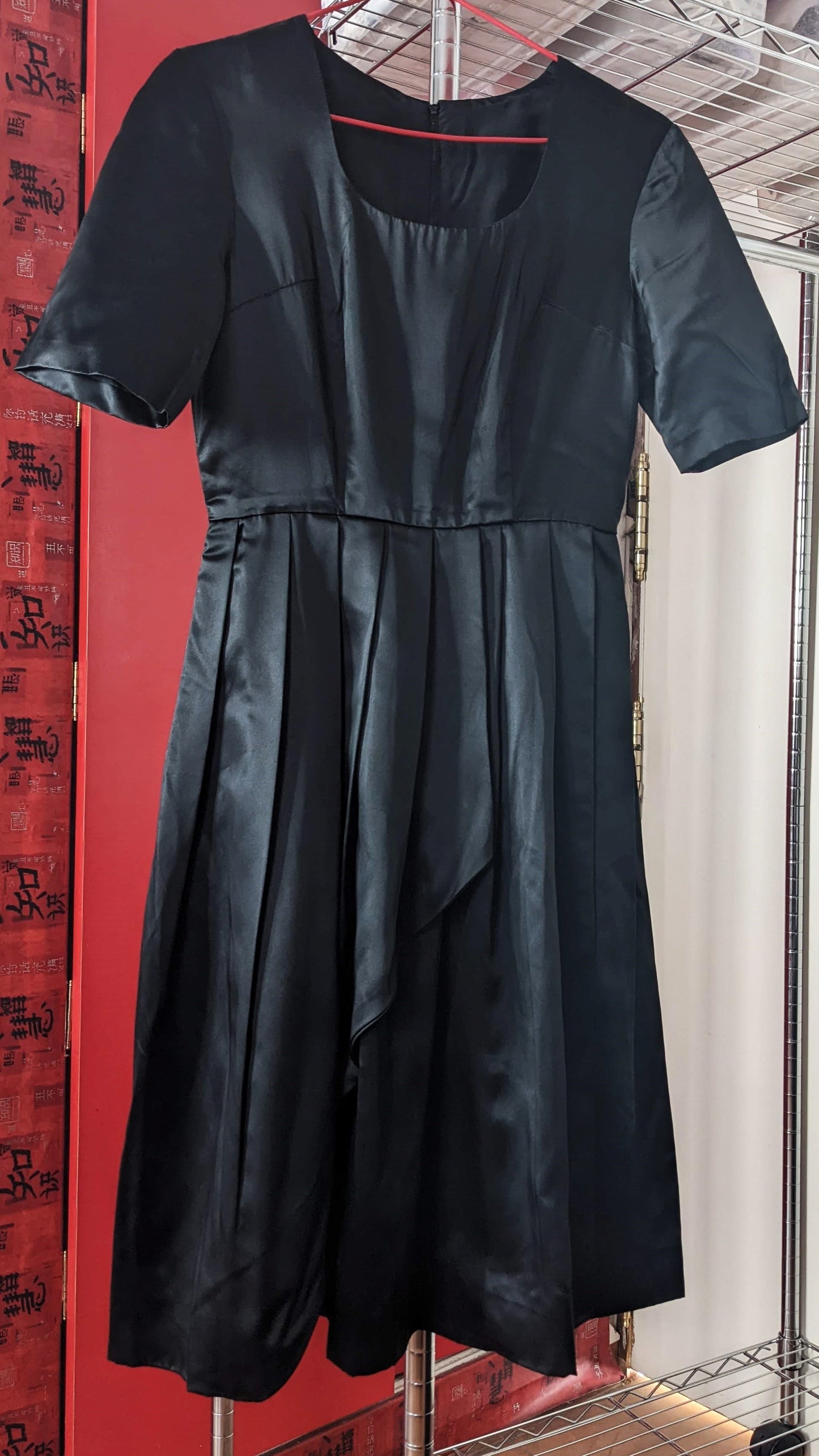 Vintage 1950s-60s black satin dress