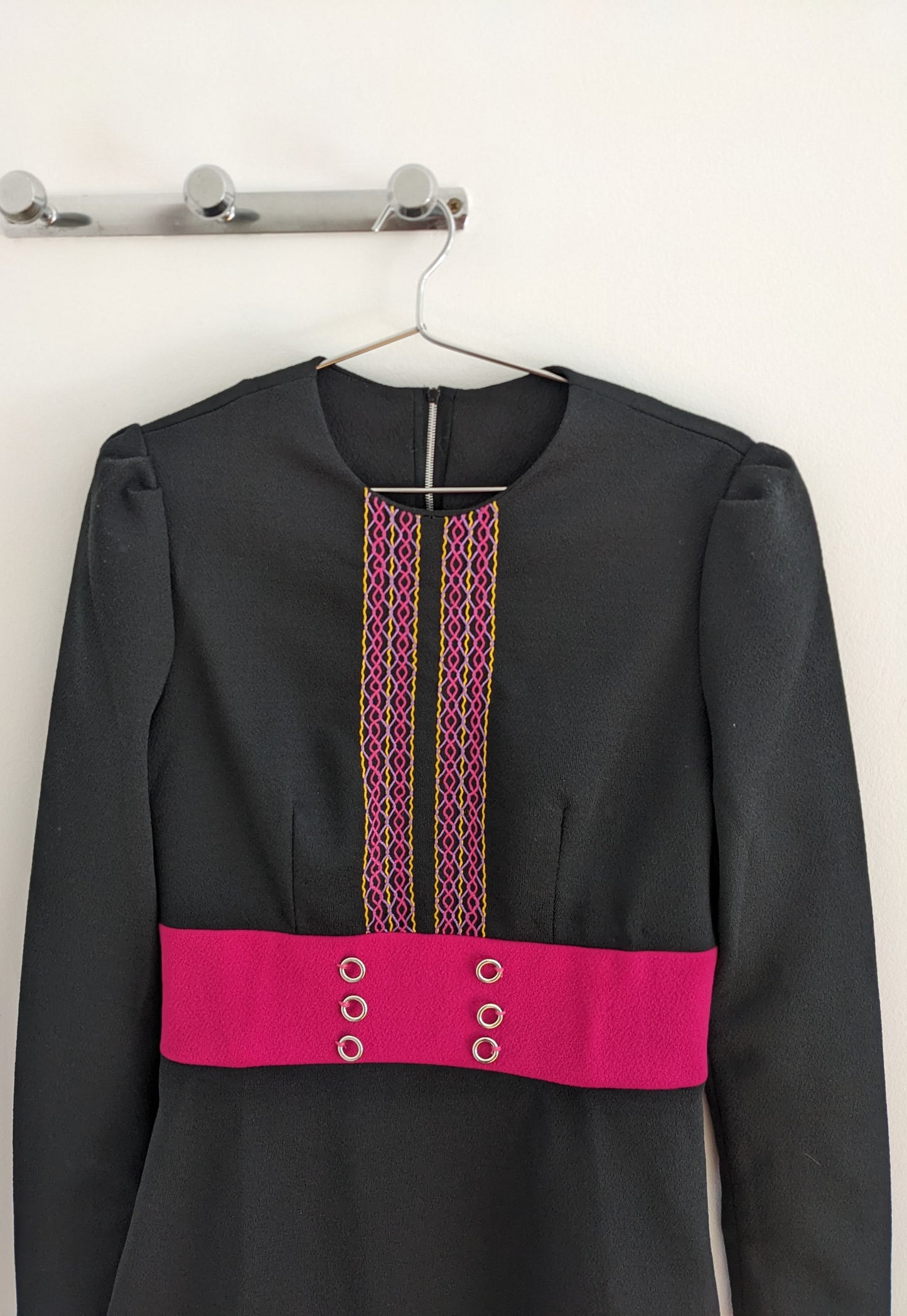 Vintage 1960s-70s black embroidered mini dress