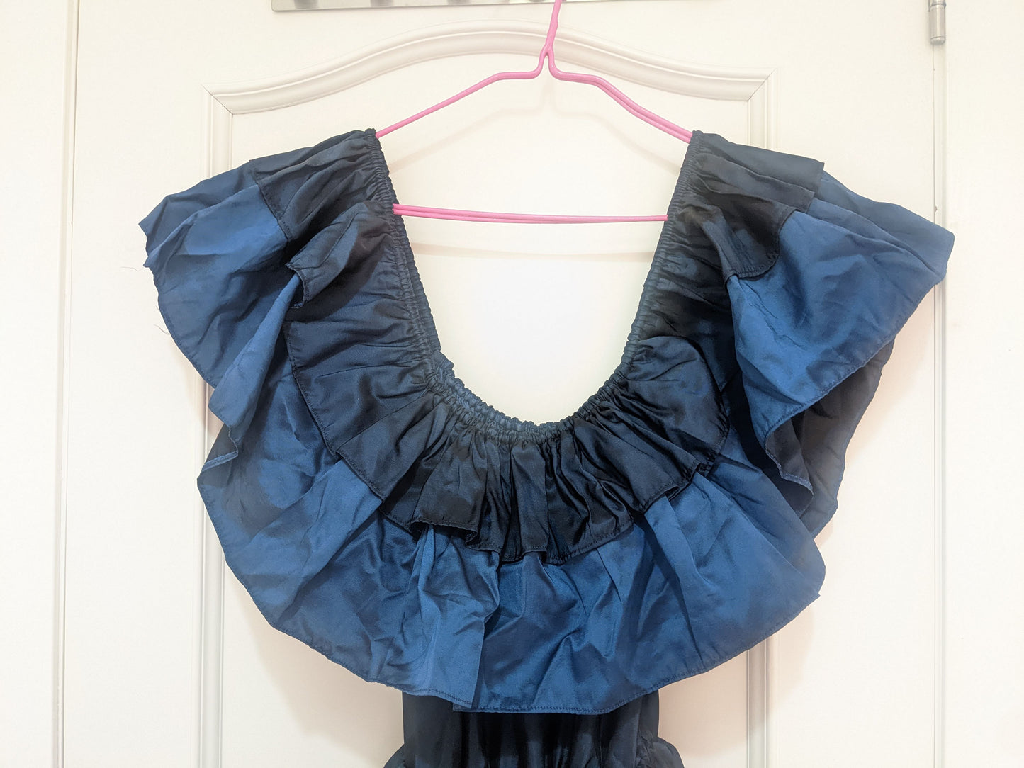 Vintage 1970s-80s dark blue taffeta gown