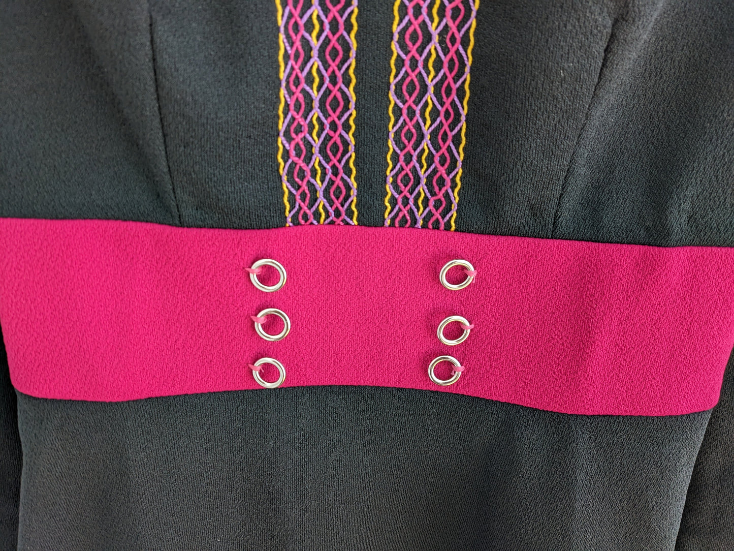 Vintage 1960s-70s black embroidered mini dress