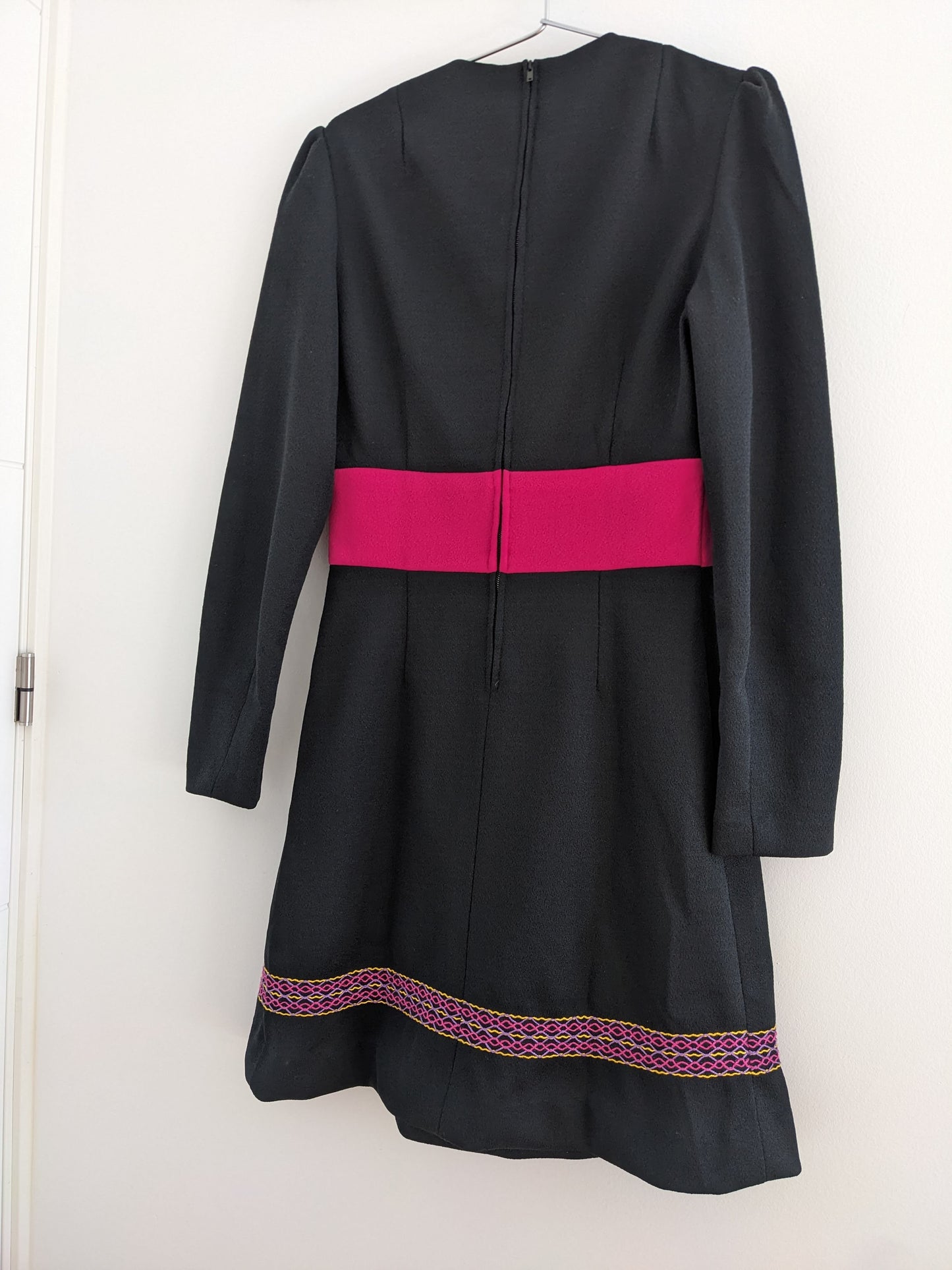 Vintage 1960s-70s black embroidered mini dress