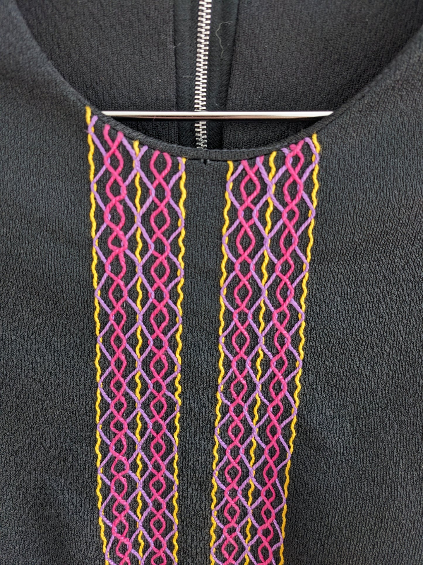 Vintage 1960s-70s black embroidered mini dress