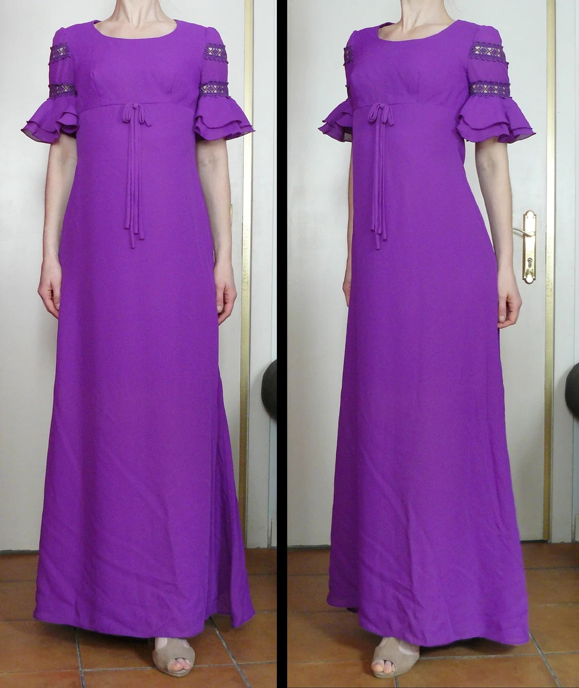 Vintage 1960s-70s purple chiffon maxi dress