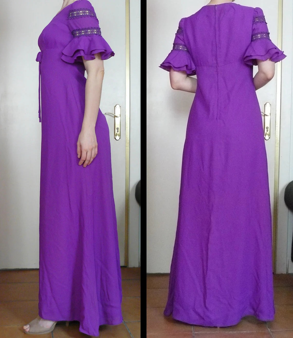 Vintage 1960s-70s purple chiffon maxi dress