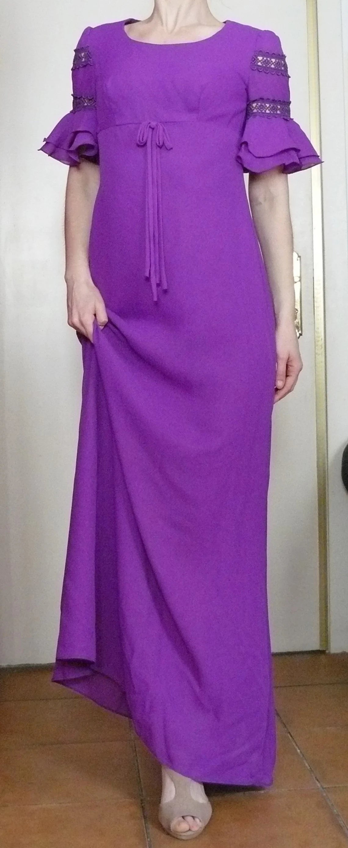 Vintage 1960s-70s purple chiffon maxi dress