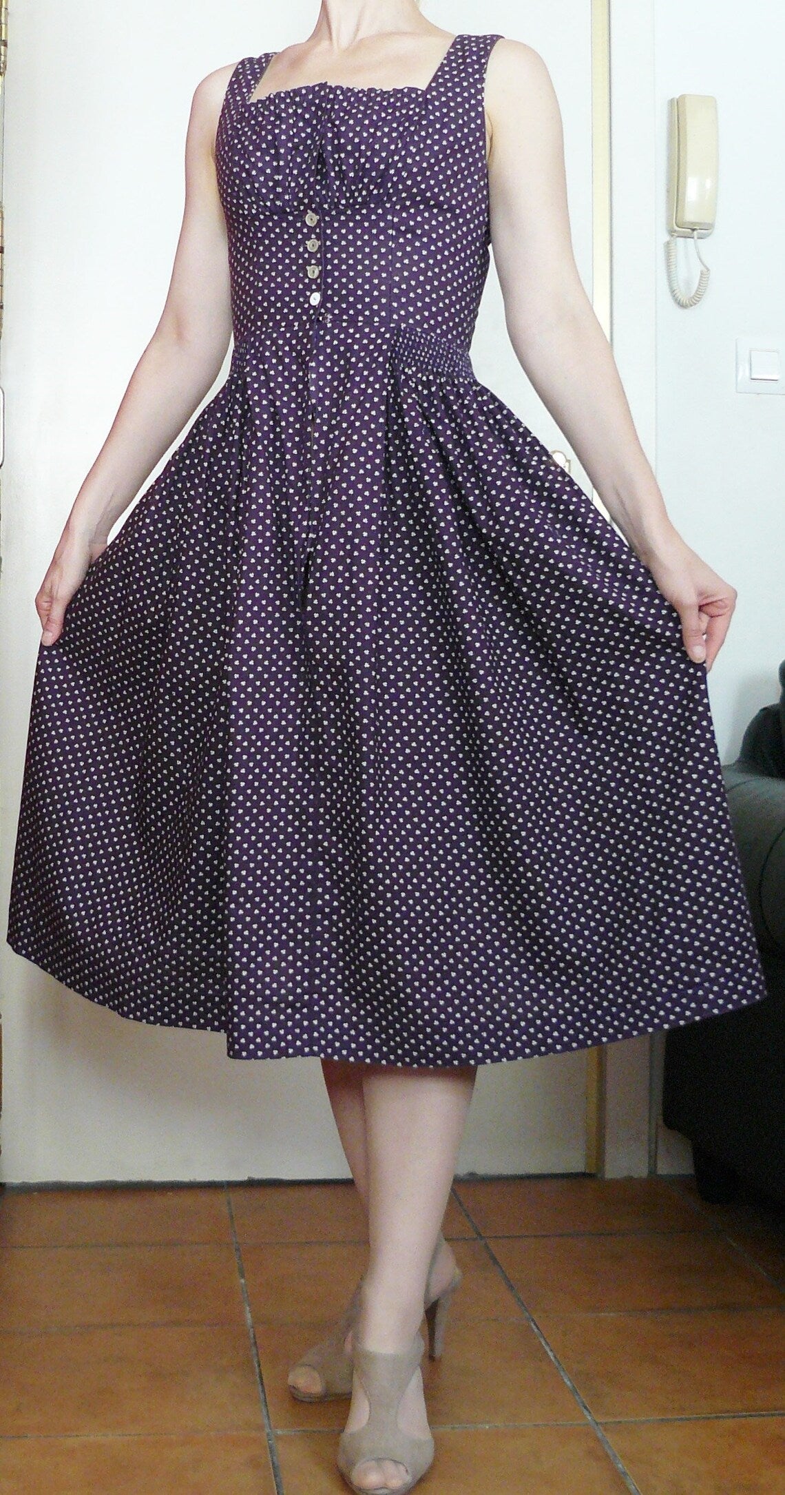 Vintage 1970s purple floral dirndl