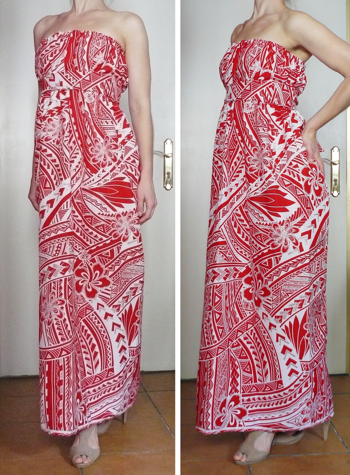 Vintage red & white Hawaiian dress