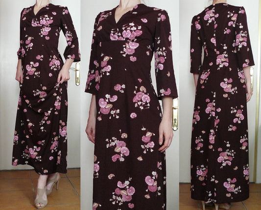 Vintage 1970s brown floral maxi dress
