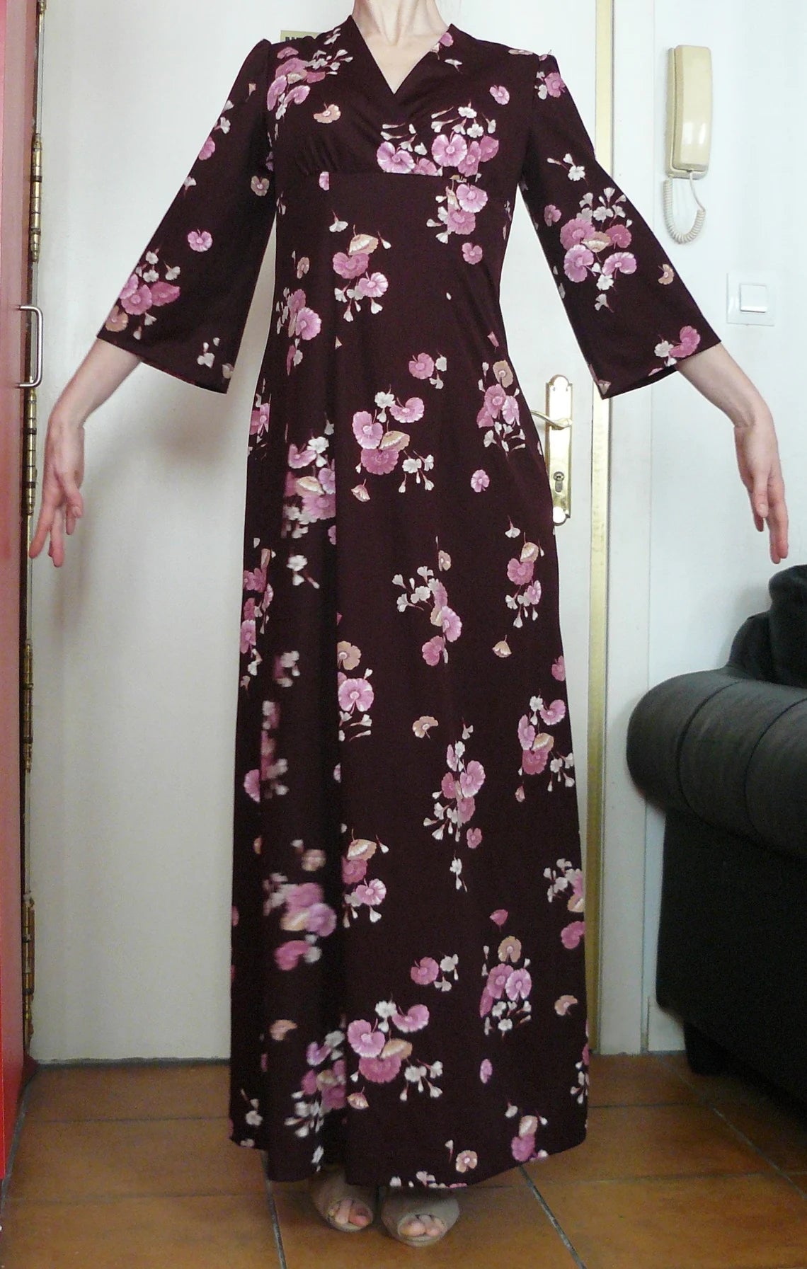 Vintage 1970s brown floral maxi dress