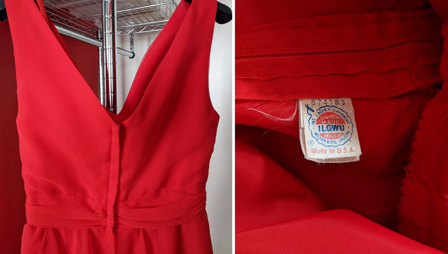 Vintage 1970s red chiffon maxi dress