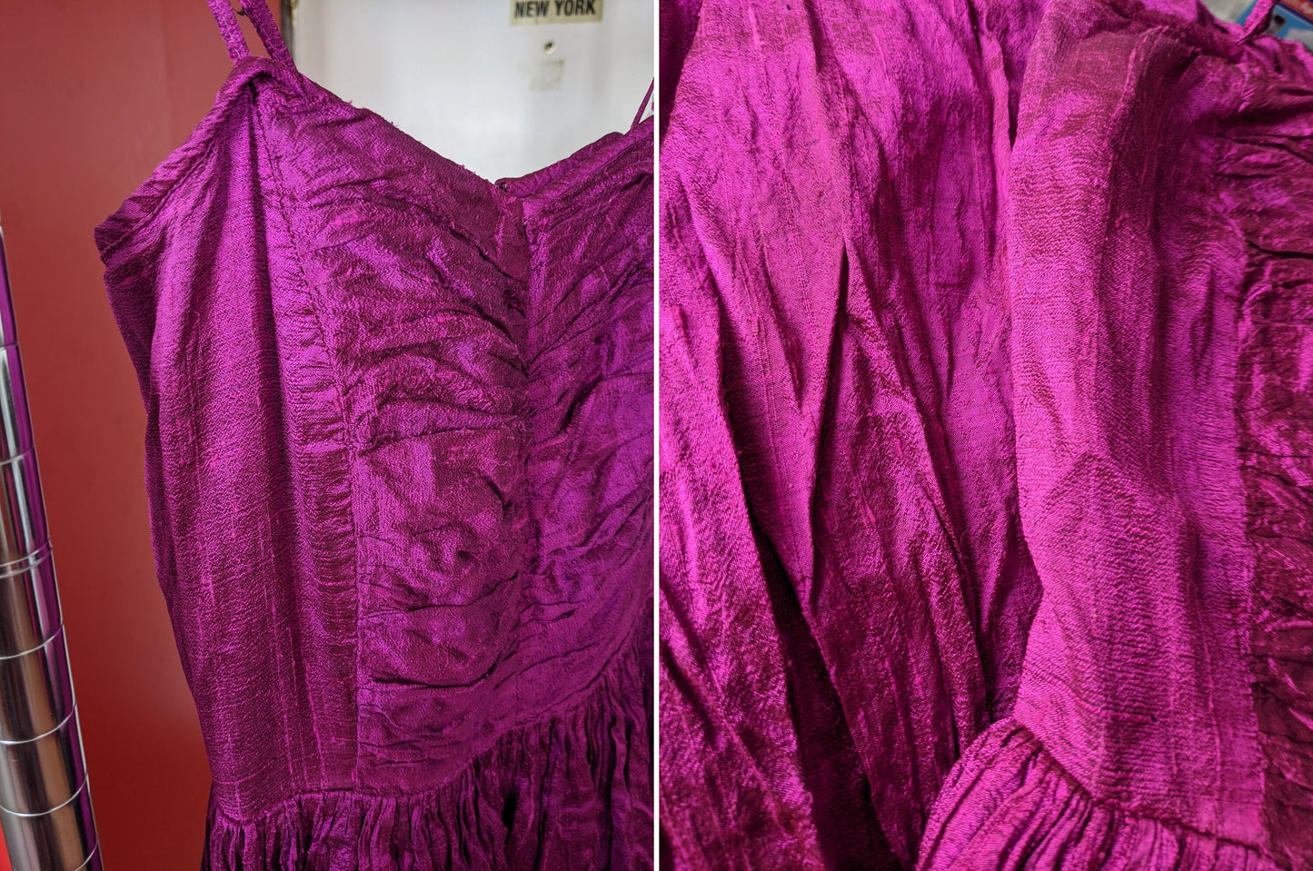 Vintage 1980s magenta faux silk dress