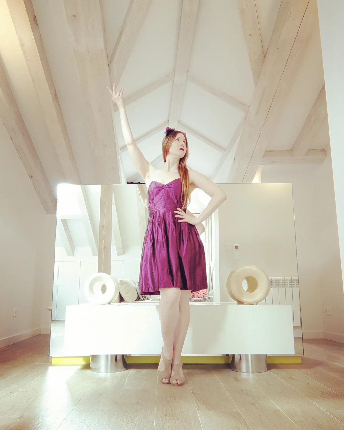 Vintage 1980s magenta taffeta dress