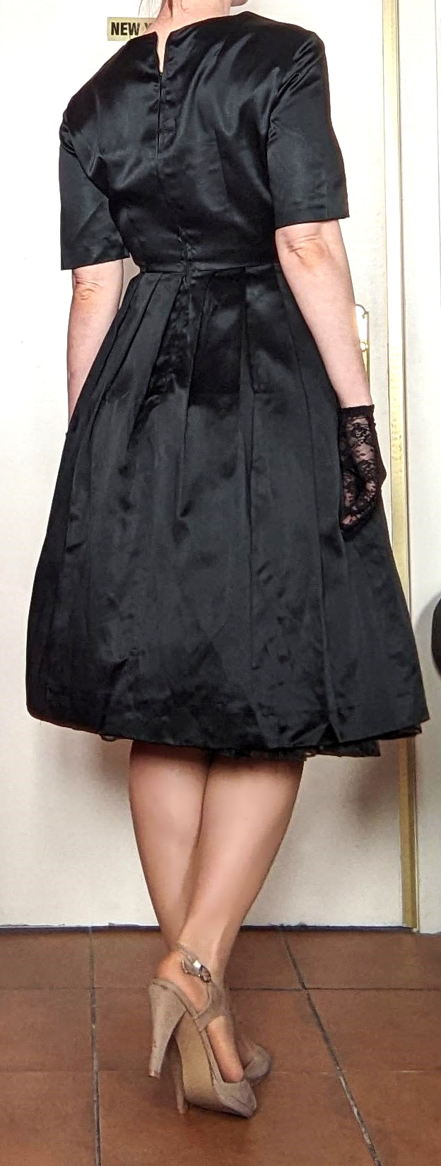 Vintage 1950s-60s black satin dress