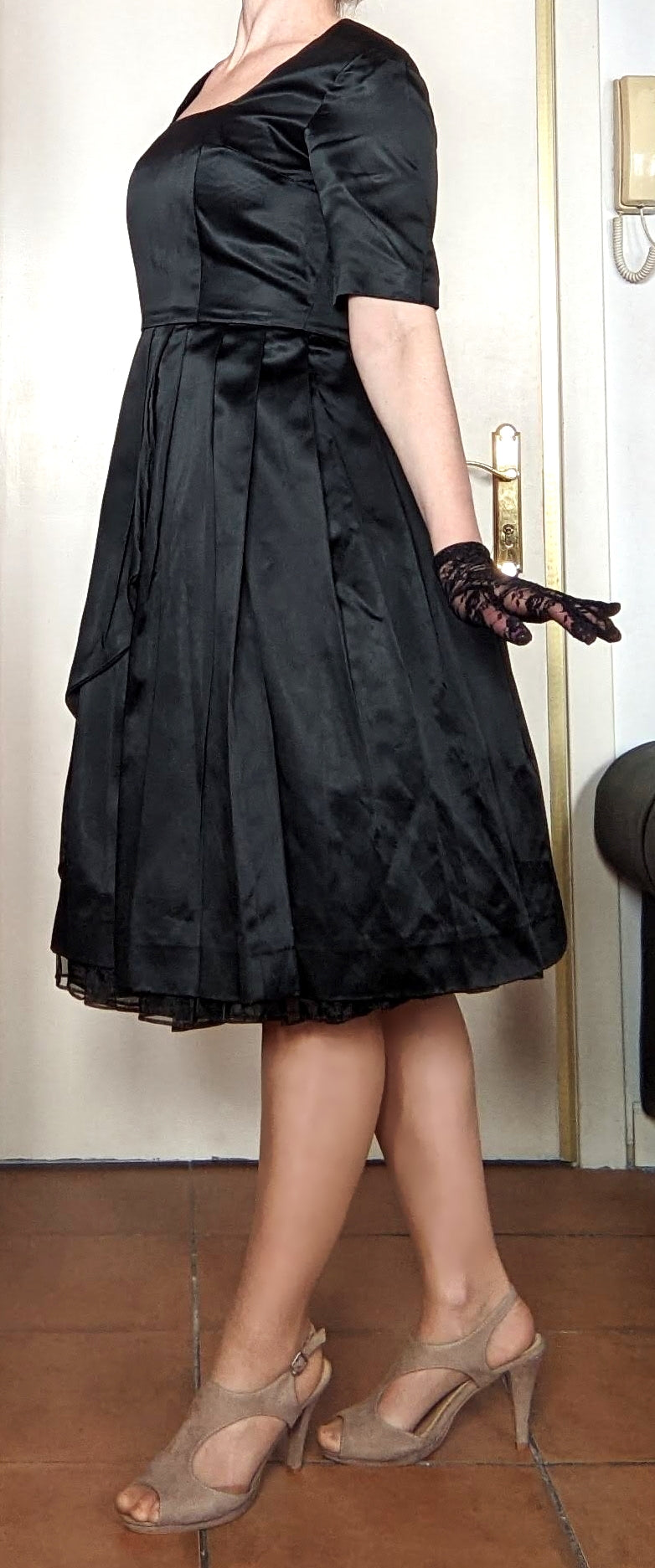 Vintage 1950s-60s black satin dress